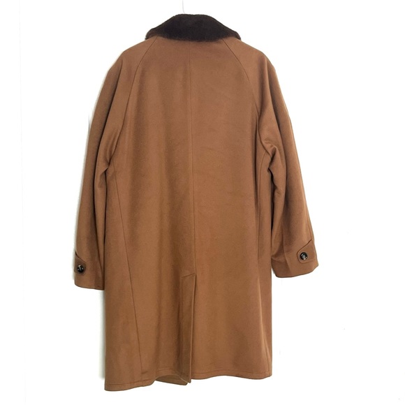 Vintage Caramel Tan Double Breasted Fur Collar Pea Coat Alpaca Fur Lined 2X - Picture 3 of 16